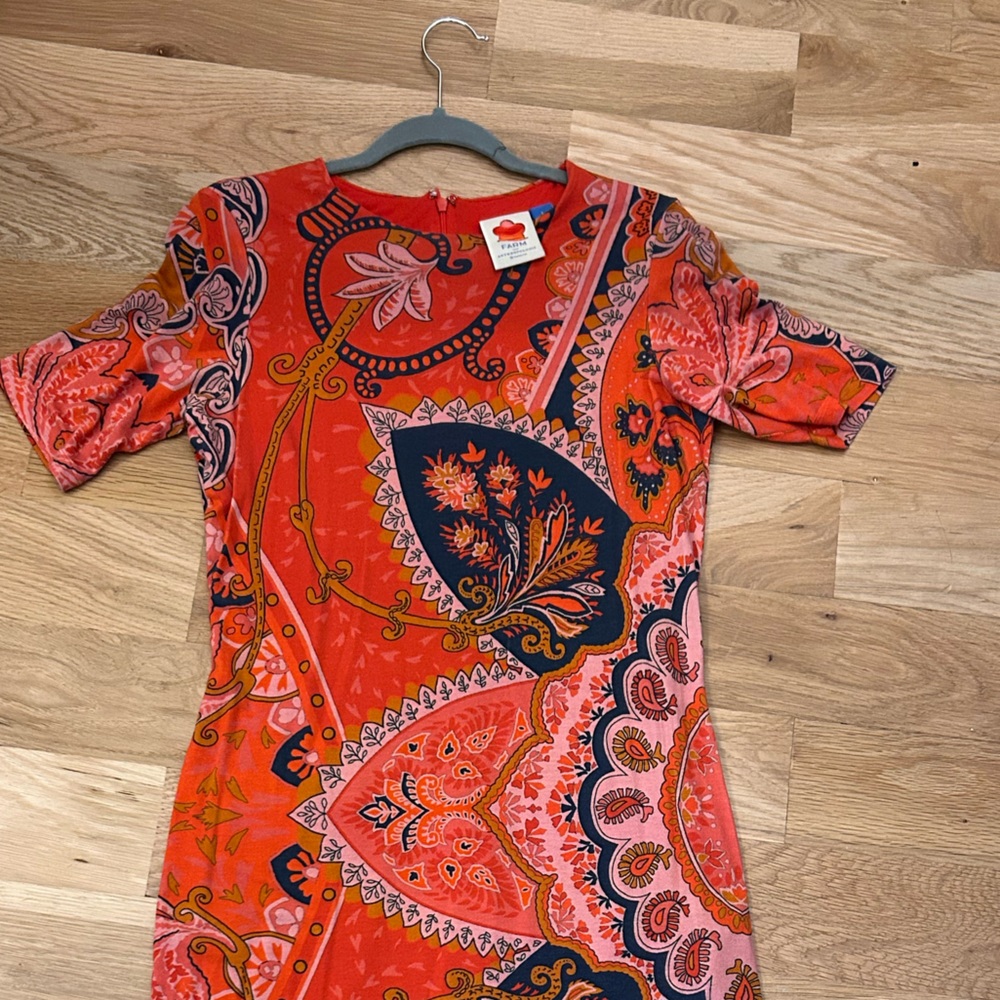 Vibrant Orange Paisley Farm Rio Midi Dress